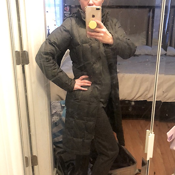 ✨ North Face ✨ 550 Down Jacket Gray/Olive pattern Coat Long Puffy Parka - Picture 10 of 10